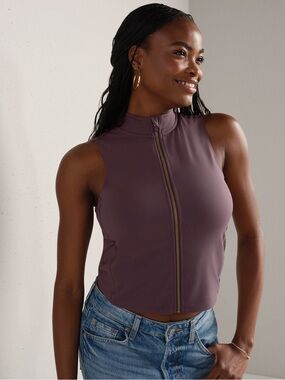 RHONE Revive Rib Zip Tank in Deep Mauve - Size M